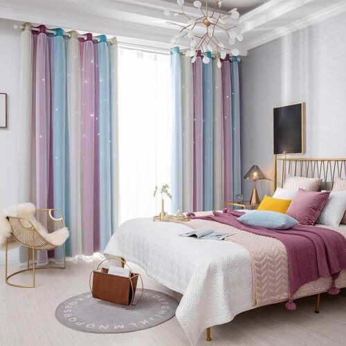 Double-Layer Rainbow Gradient Blackout Curtains Purple Blue 1
