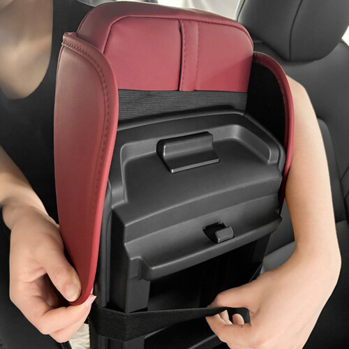 Car Armrest Cushion PU Leather Beige with 2 Cup Holders and 1