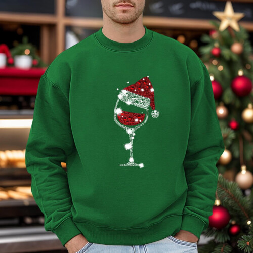 Herren-Pullover-Sweatshirt mit Weihnachtsglasmotiv, lässiger Stil, ohne Kapuze 1