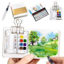 Σετ Ταξιδιού Ακουαρέλας Pocket Artist με Μπλοκ Ζωγραφικής & Πινέλα – Μίνι Ακρυλική