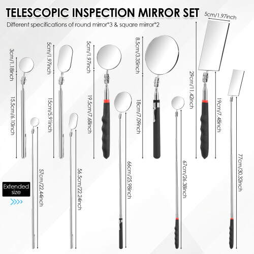 Telescoping Inspection Mirror Stainless Steel 5PCS 1