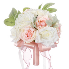 Artificial Rose Bridal Bouquet White Light Peach