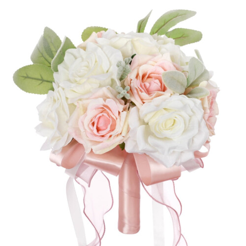 Artificial Rose Bridal Bouquet White Light Peach