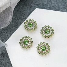 50 Metal Bling Sunflower Crystal Rhinestone Pearl Flatback Buttons 14mm Sewing-Soft Green +Golden