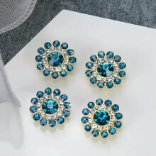 Metal Sunflower Flatback Buttons Peacock Blue Golden 14mm