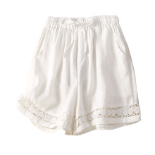 Leinen-Gaze-Shorts für Damen, fließender Baumwoll-Gummibund mit Taschen, Lounge-Shorts, Weiß, Größe 3XL, geeignet für Freizeitkleidung