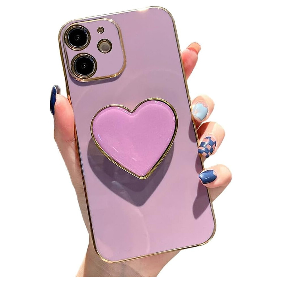 Heart Holder Stand Case For Iphone 12 6.1'' Â Soft Tpu Shockproof, Luxury Plating Bumper, Compatible With Iphone 12 Purple 9327961881365