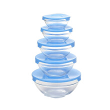 Ensemble de 5 bols en verre OUNONA résistants à la chaleur, avec couvercles, pour salade, bleu ciel.