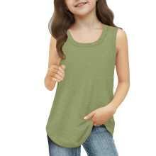 Girls Summer Tank Top Crew Neck Sleeveless Solid Shirts 3-13Years