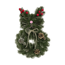Guirlanda de Natal em formato de gato, 30 cm x 20 cm, pinheiro artificial com frutinhas vermelhas e pinhas, decoração rústica para ambientes