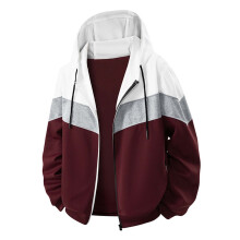 Giacca da uomo a maniche lunghe con cappuccio e pannelli a contrasto in tinta unita, modello a due pezzi, casual, streetwear, elegante, antivento.