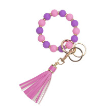 Silicone Beaded Bracelet Wrist Keychain Hanging Ornament European PU Tassel Hand Chain & Key Ring Womens Key Fob
