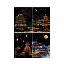 City Night Scene Scratch Art Kit Town Skyline Etching Painting Set with Tools for Adults and Kids Creative DIY Art Craft Gift Type 6