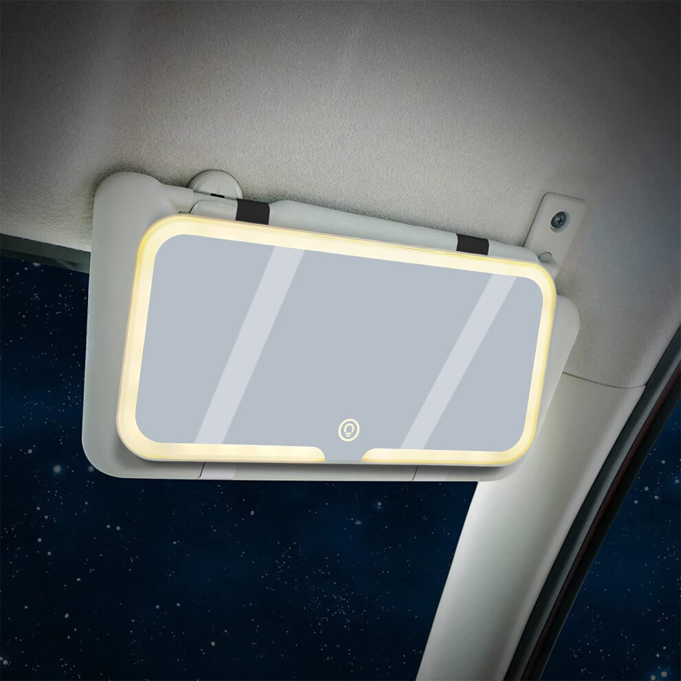 Rechargeable Car Makeup Mirror With 3 Dimmable Modes, Touch Screen, Clip-On Design Â Compatible With Car 9152228736382