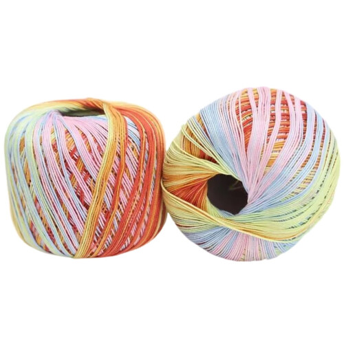 2 Rolls Fine Cotton Yarn Segmental Dyed Silk Thread for Crochet and Knitting Projects Type 9