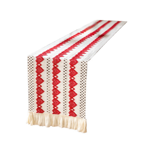 Bieżnik na stół Boho Macrame Poliester Czerwony Khaki 30x140cm 1