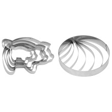 Concha Cutter Set – 5-Size Pig Cookie Cutters, Two-Sided Concha Stamp Mold for Baking, Compatible with Mexican Bread & Cookies (Silver)