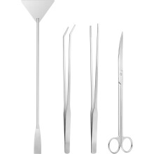 Aquascape Tools Aquarium Kit – 4-Piece Terrarium & Fish Tank Set: Long Tweezers, Feeding Tongs, Algae Scraper (Compatible with All Tanks)