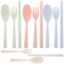 4 Sets Reusable Travel Utensils with Case Wheat Straw Cutlery Set Chopsticks Fork Spoon Set