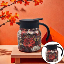 Pitcher with Lid Tea Pot Vintage Floral Pattern Tea Pot– In Infuser Insulated Tea Pot Stainless Thermal Carafe With Lid For Hot DrinksRedOne Size