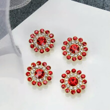 50 Metal Bling Sunflower Crystal Rhinestone Pearl Flatback Buttons 14mm Sewing-Red +Golden