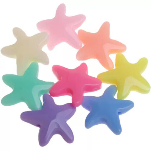 Acrylic Sea Star Beads Pastel Mix 20mm 50pcs
