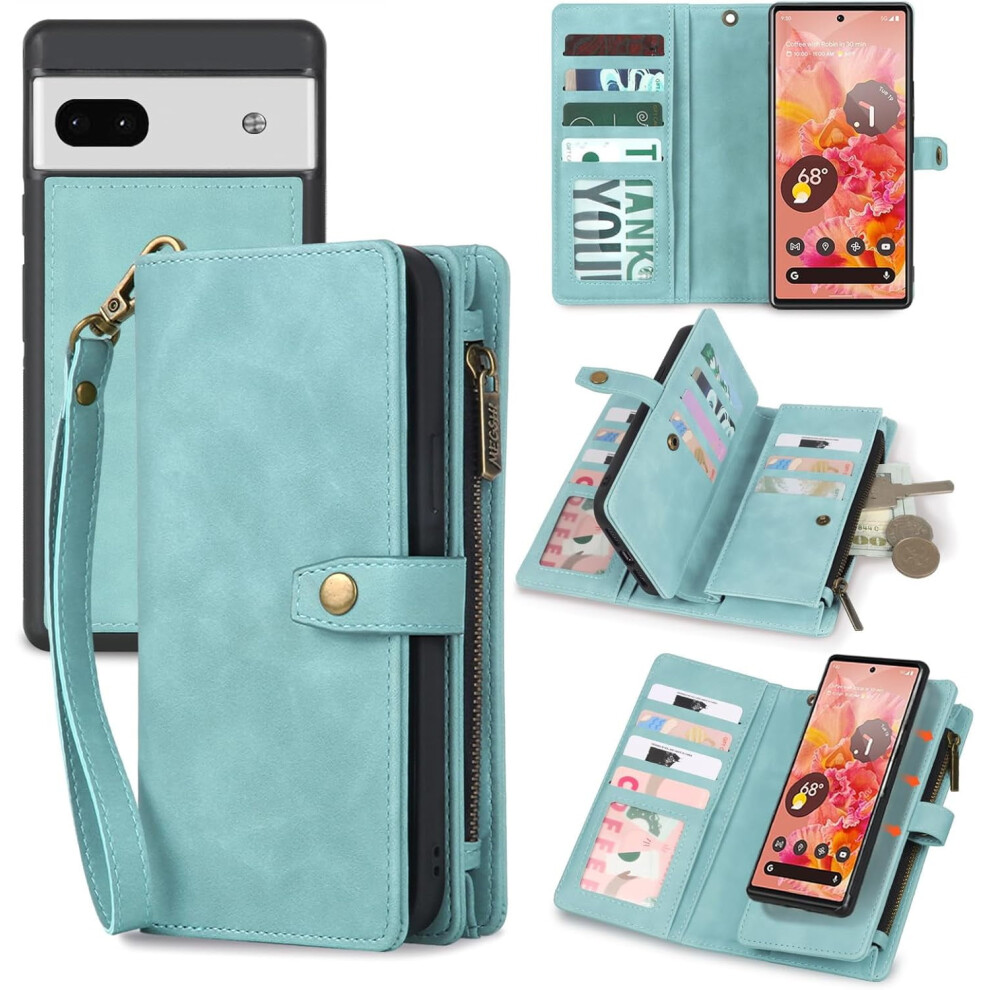 For Google Pixel 6A Case, Detachable Magnetic Wallet Case With Card Holder,Coin Pocket,Pu Leather All-Round Shockproof Cover, 6.1In, Blue 9327961882034