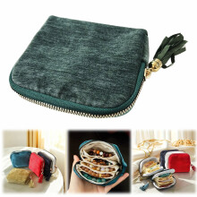 Velvet Jewelry Zipper Pouch with Tassel Green 1 Pack