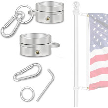 Rotating Flag Pole Rings for 3/4~1" Poles, Aluminum Alloy, Tangle-Free, with Carabiner (Silver)