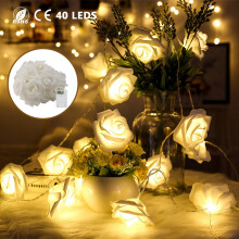 2PCS 10ft 40LED White Rose String Lights, Battery Operated, Warm White, for Wedding/Home/Party – Compatible with Indoor & Outdoor Use