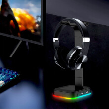 Home Headphones RGB Gaming Headphones Stand Headset Stand With 2 USB Charging Ports Desk Gaming Headset With Rubber Base