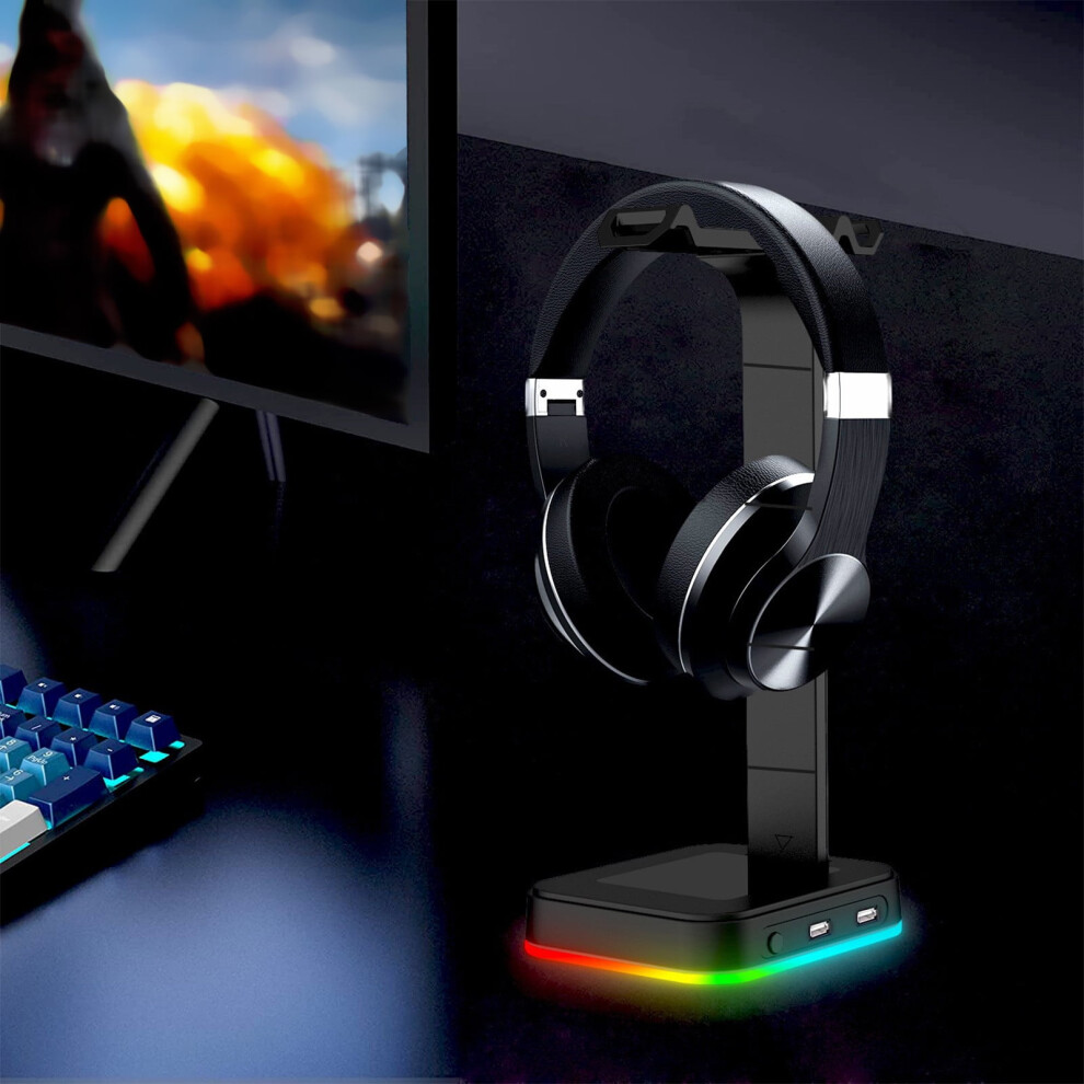 Home Headphones Rgb Gaming Headphones Stand Headset Stand With 2 Usb Charging Ports Desk Gaming Headset With Rubber Base 9152228740068