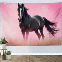 Fantasy Pink Background Tapestry, Dreamy Pastel Horse Theme Wall Art for Bedroom, Living Room, Dorm, or Apartment Decor - 90x60in