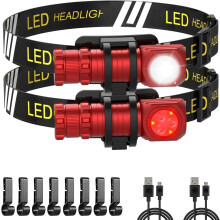 LED Rechargeable Headlamp for Adults – 7 Modes, 180 Tilt, Red Light, Magnet, Detachable Flashlight & Headband, Compatible with Hard Hats
