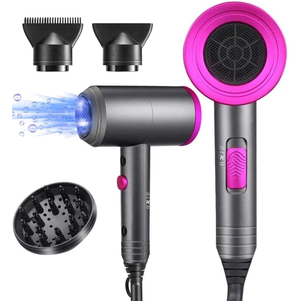 1800W Professional Ionic Hair Dryer - AC Motor, 3 Heat/2 Speed Settings with 2 Nozzles & Diffuser - Perfect for Women, Kids