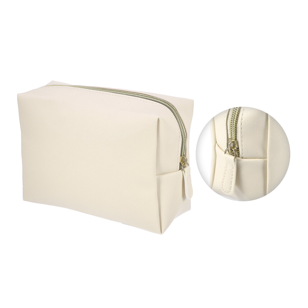 Beige Pu Leather Large Makeup Bag, Cosmetic Travel Bag Case Make Up Brush Organizer Bag Toiletry Bag, L Size,