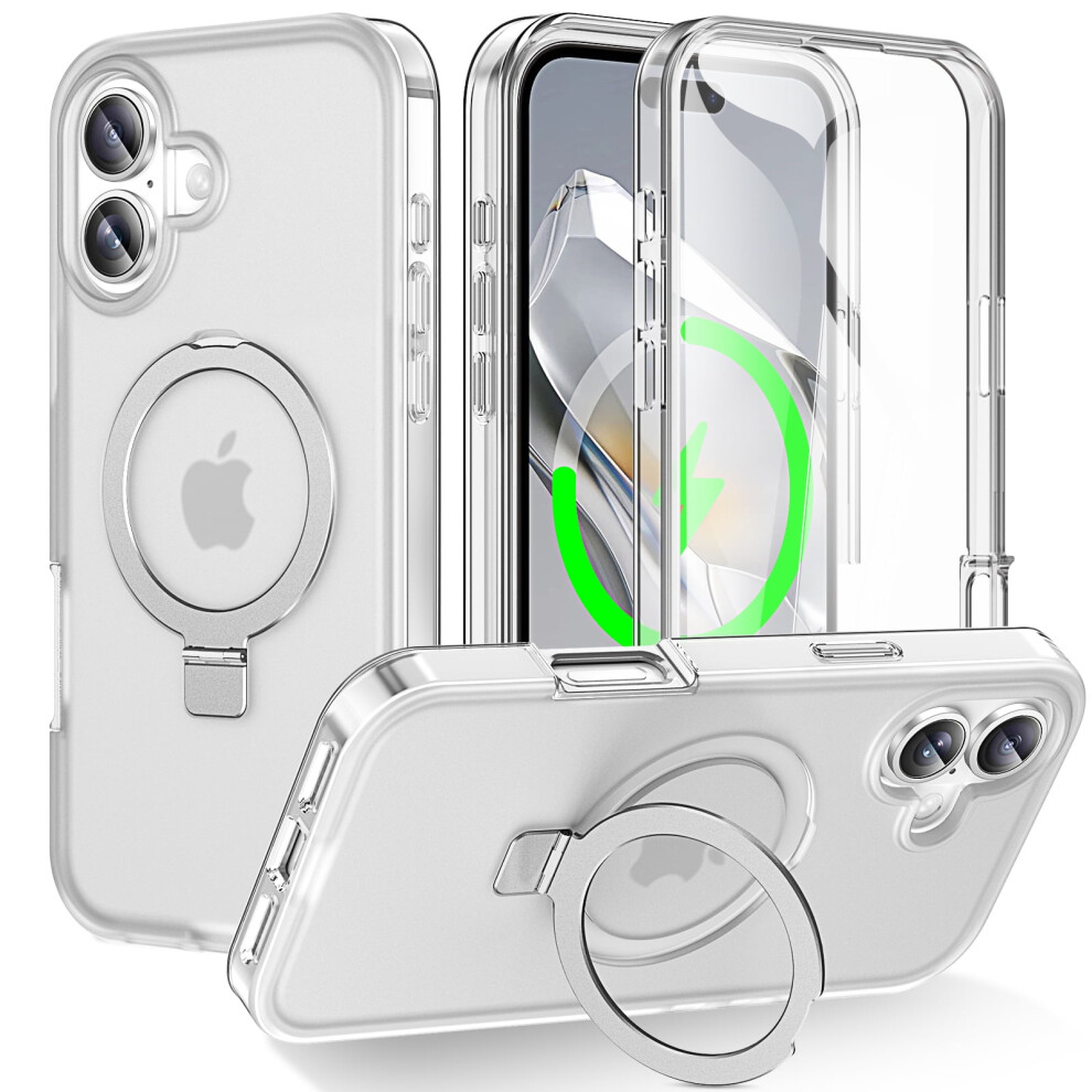Iphone 17 Magnetic Case With Built-In Screen Protector, Full-Body Shockproof Hybrid Tpu+Pc Matte Clear Case & Invisible Stand 9170372328475
