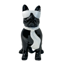 French Bulldog Statue – Resin Modern Dog Figurine with Scarf & Glasses, Home Decor for Living Room, Bedroom, Coffee Table