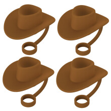 4x Straws Covers Cap Silicone Straws Dust Plug Multiuse Cute Airtight Seal Straws Stopper Cowboy Hat Shaped for Household Hiking Brown