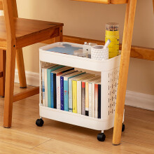 Plastic Mobile Trolley Rack, Under Desk Storage for Files & Snacks, White, 37.20x15.55x8.46in to 15.15x15.55x8.46in, Rolling & Multi-Layer