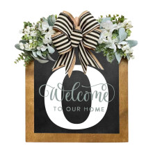 11.8" 26 Letter Welcome Door Sign Last Name Year Front Door Wreath with Bow for Porch Indoor & Outdoor Home Decoration Housewarming Gift