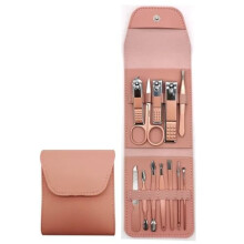 Set di tagliaunghie per manicure, borsa, oro rosa, cucchiaio per orecchie, tagliaunghie, forbici per pedicure, strumento affilato, lotto da 12 pezzi