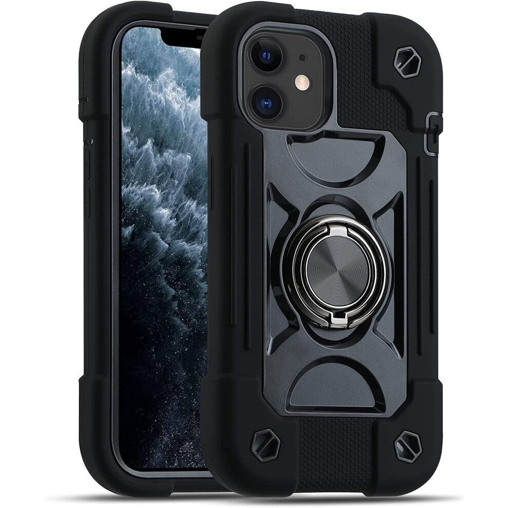 Compatible With Iphone 11 Case 6.1", 360 Rotate Ring Stand, Military-Grade Drop Protection, Rugged 3-In-1 Cover (Black) Black 9170372330911