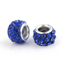 100 Stück Polymer Clay Strasssteine Europäische große Loch Rondelle Perlen Lose 10~12mm-#Sapphire