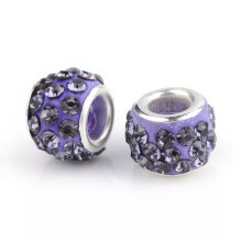 100 Stück Polymer Clay Strasssteine Europäische große Loch Rondelle Perlen Lose 10~12mm-#Tanzanite
