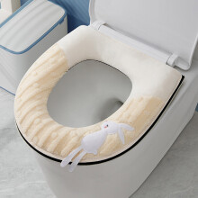 Coussin de siège de toilette en forme de D, lavable et plus épais, revêtement en peluche chaude (beige) – Compatible avec les sièges de
