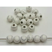 100 stk. akryl glitrende runde perler i forskellige stilarter med sportsbold, 12 mm sjove perler - 7# hvid baseball, 12 mm