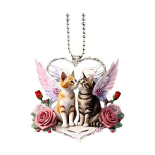 Valentine's Day Acrylic Car Pendant & Backpack Charm – 2D/3D Effect, Colorful Ornament for Rearview Mirror, Gifts & Decor, with Chain