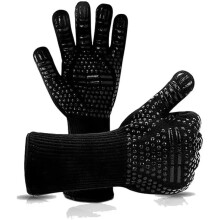 Mănuși de cuptor, mănuși de grătar, rezistente la căldură la 1472F, mănuși negre de 13,8" pentru gătit, grătar, copt, șemineu, sudură