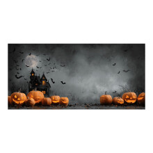 Nagy halloweeni garázsajtóra való banner (234,5 x 227,5 cm) – Szellemkastély, tök és denevér dizájn, kültéri faldekoráció
